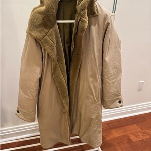Men's Beige Military Coat with Olive Lining